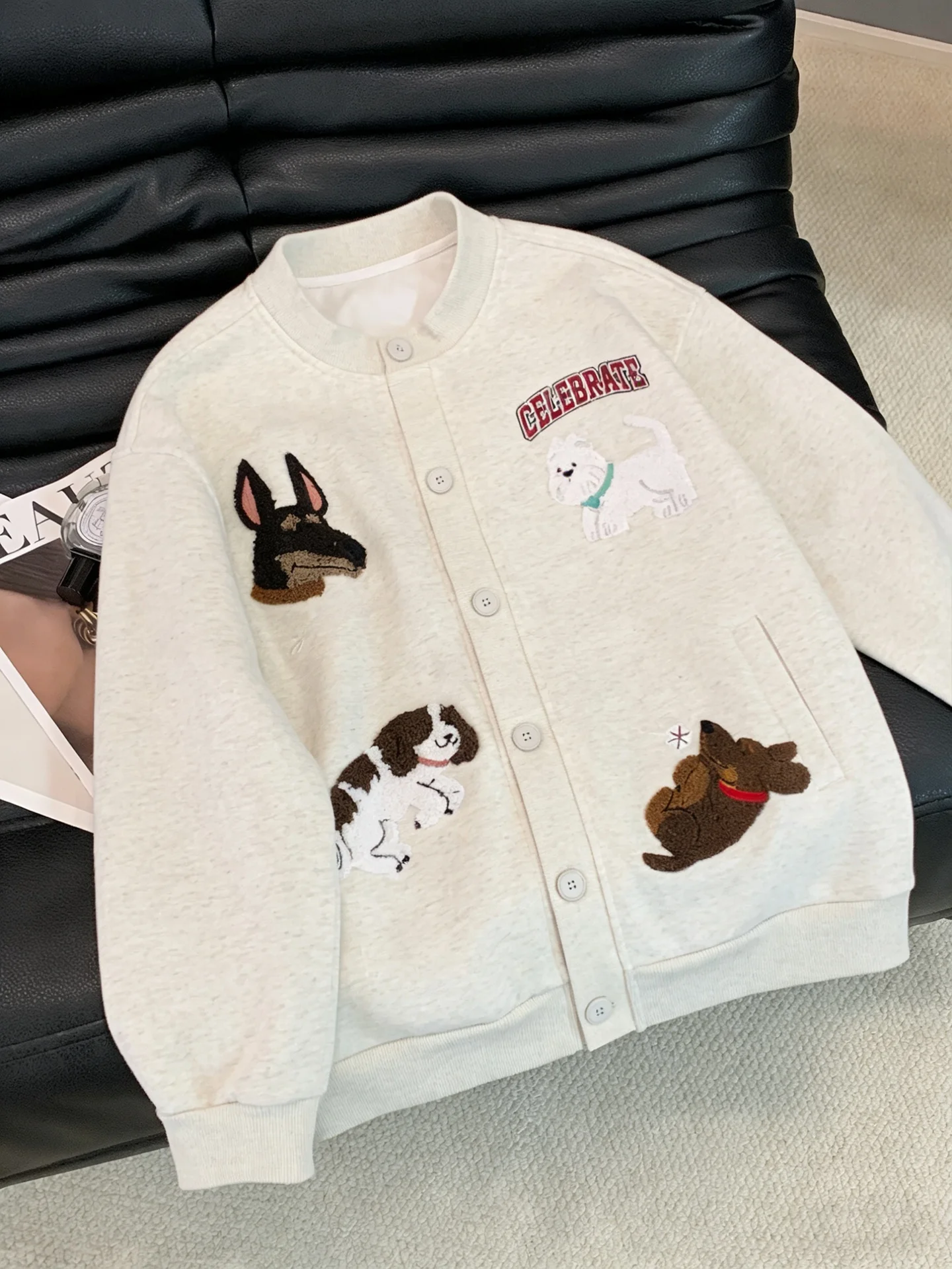 

Casual Cartoon Dog Print Sweatirt Jaet Women's Spring Autumn Thin Loose Casual Open Cardigan Top Comfortable Breathable