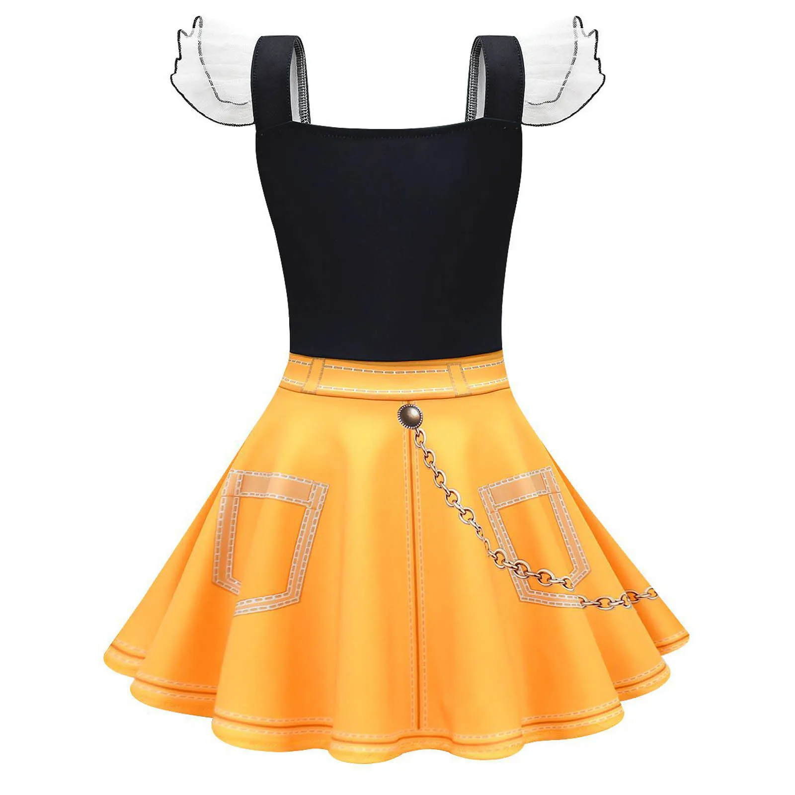 أطفال بنات كشكش الأكمام لطيف الكرتون طباعة فستان رقص الباليه هالوين موضوع حفلة الشيطان هنتر تأثيري أداء زي