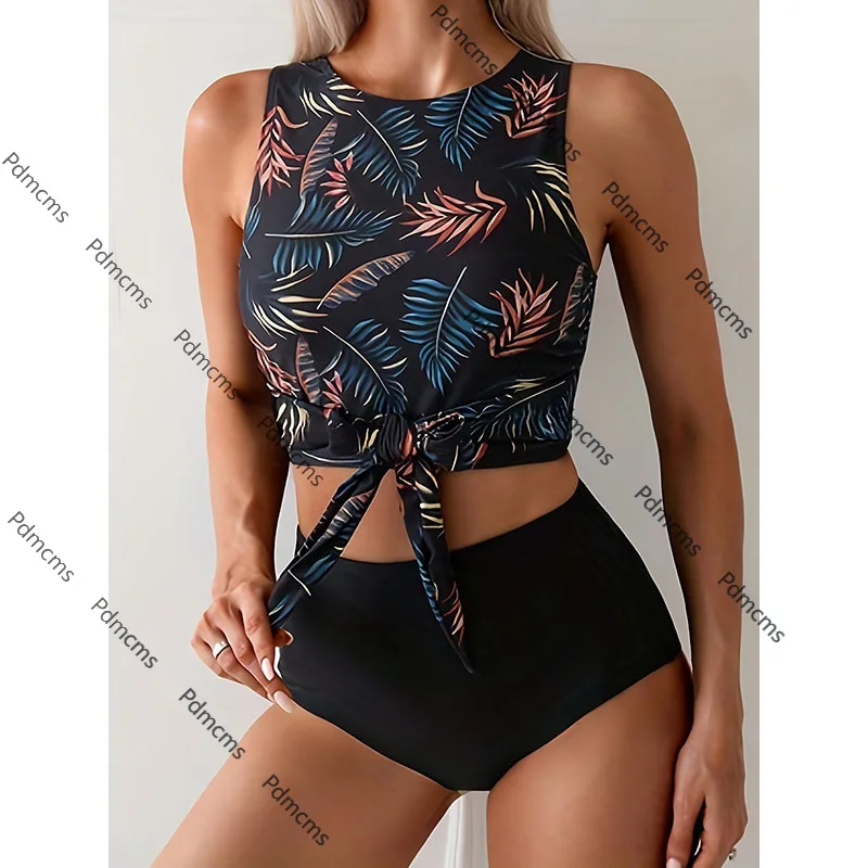 

2025 new AliExpress European and American printed high-waisted split swimsuit women's high-end bikini beach hot spring swimsuit