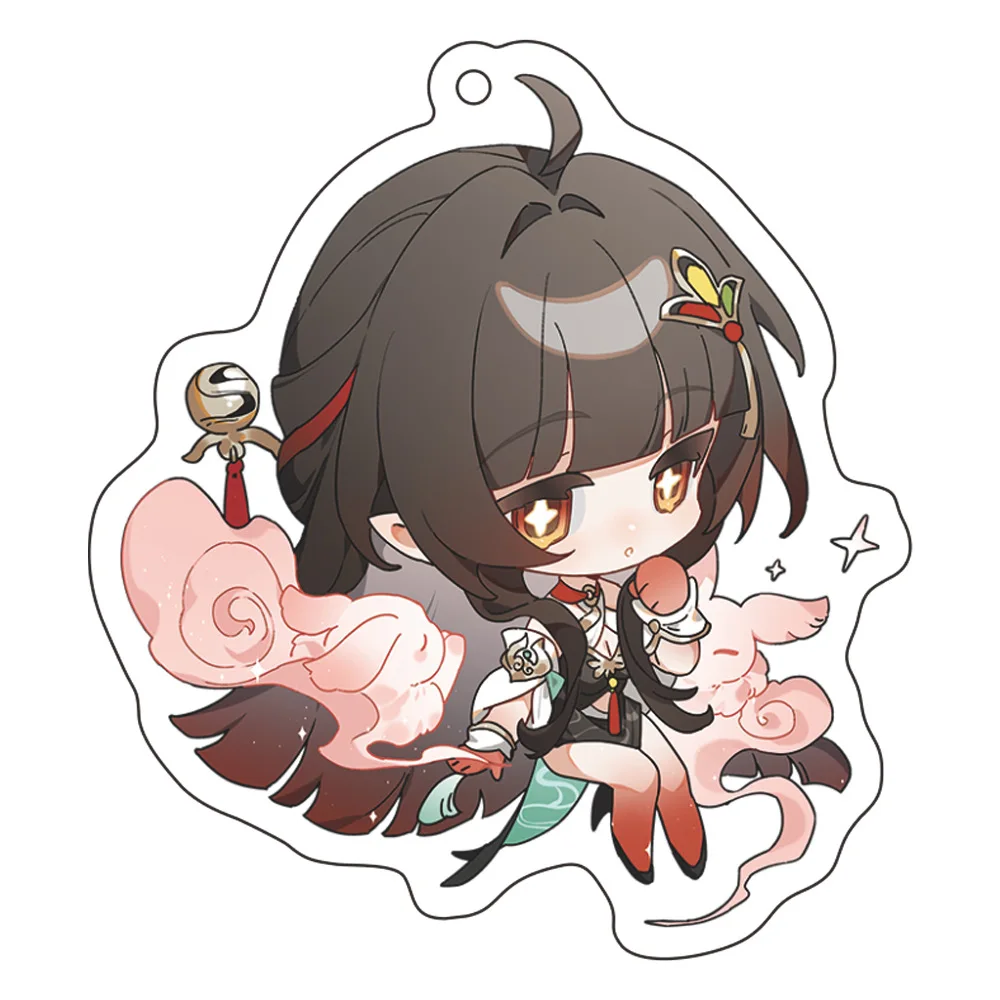 Game Honkai: Star Rail Cute Anime Figures Moze Feixiao Lingsha Acrylic Keychains Kawaii Bag Pendant Decor Key Rings Fans Gift