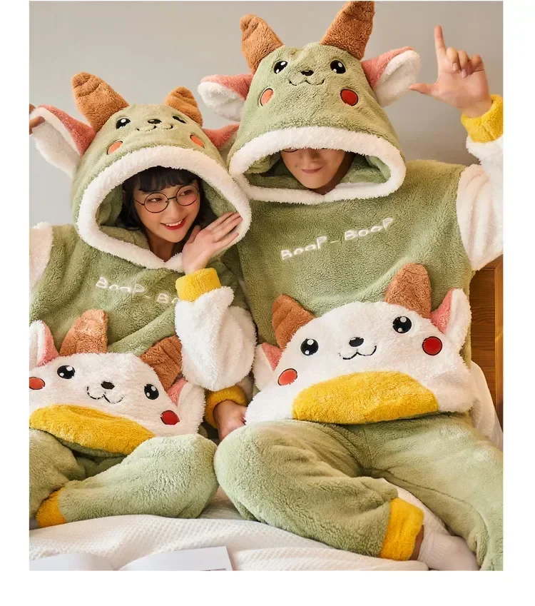 Winter Pajama Thick Long Flannel Warm Female Clothing Couple Sleeve Male Pyjamas Sets Hoodies Style Cartoon Plush Sweet Lover 10