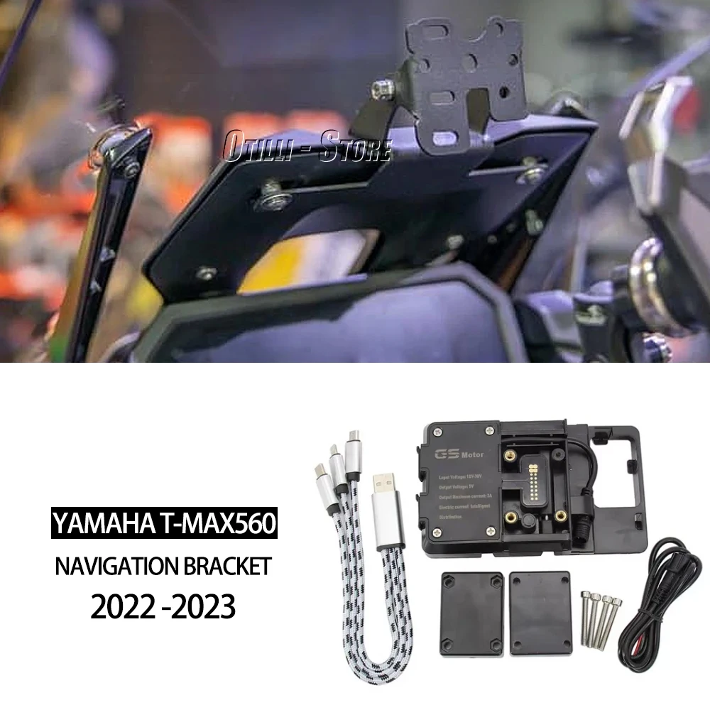 

NEW GPS Phone Holder USB/Wireless Charger Navigation Bracket Mount Stand For YAMAHA T-MAX560 T-MAX TMAX 560 TMAX560 2022 2023