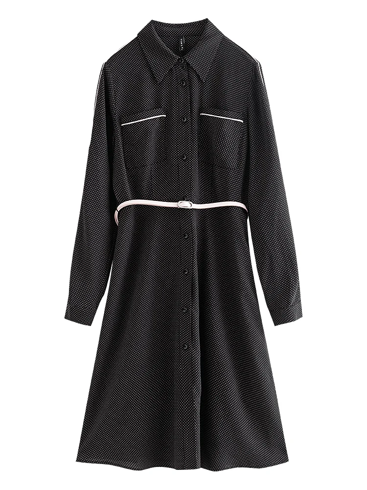 Vivly Vintage Button-up Shirt Dress donna primavera autunno Black Dot abito lungo con cintura abiti eleganti abiti femminili F6332