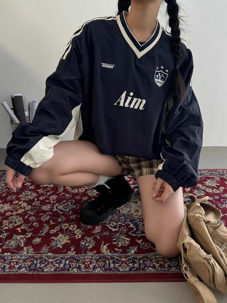 Y2K винтажный свитшот бейсбольный трикотаж женские футболки большого размера ретро американская уличная одежда пуловер корейские модные толстовки унисекс