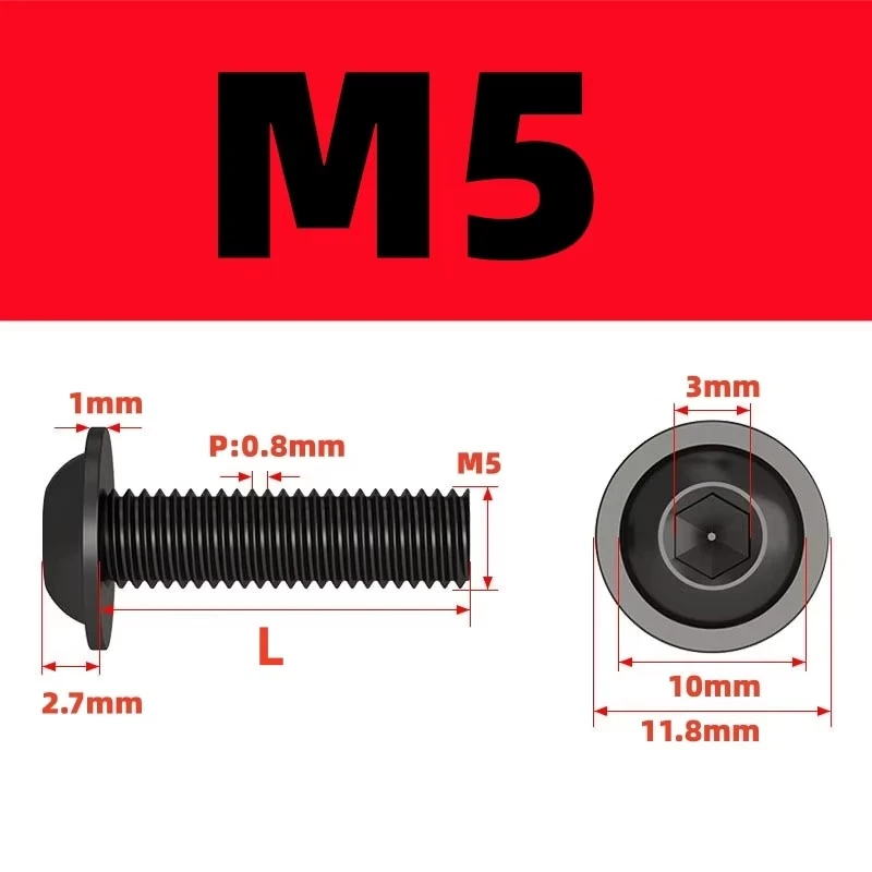 ISO7380-2 BLK 304 Stainless Steel M5 M6 Black Flange Button Head Screw With Washer Collar Inner Hex Socket Allen Screws Bolt