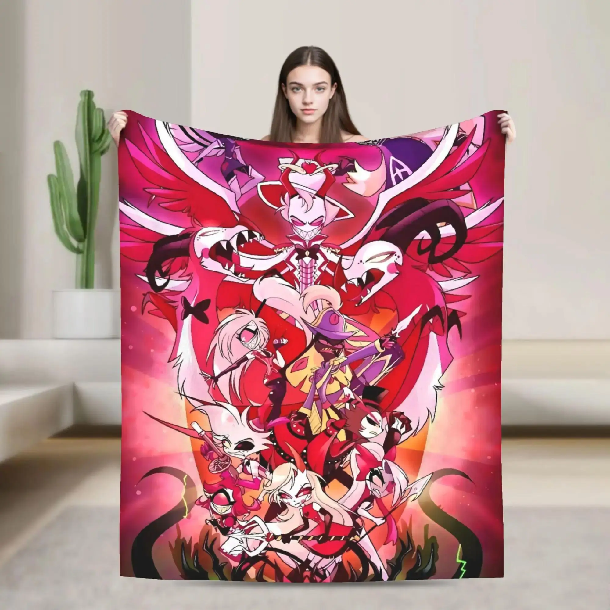 

Плед VOX H Hazbin Hotel Alastor: Теплое, мягкое плюшевое покрывало для путешествий и отдыха на природе, фланелевое покрывало-плед