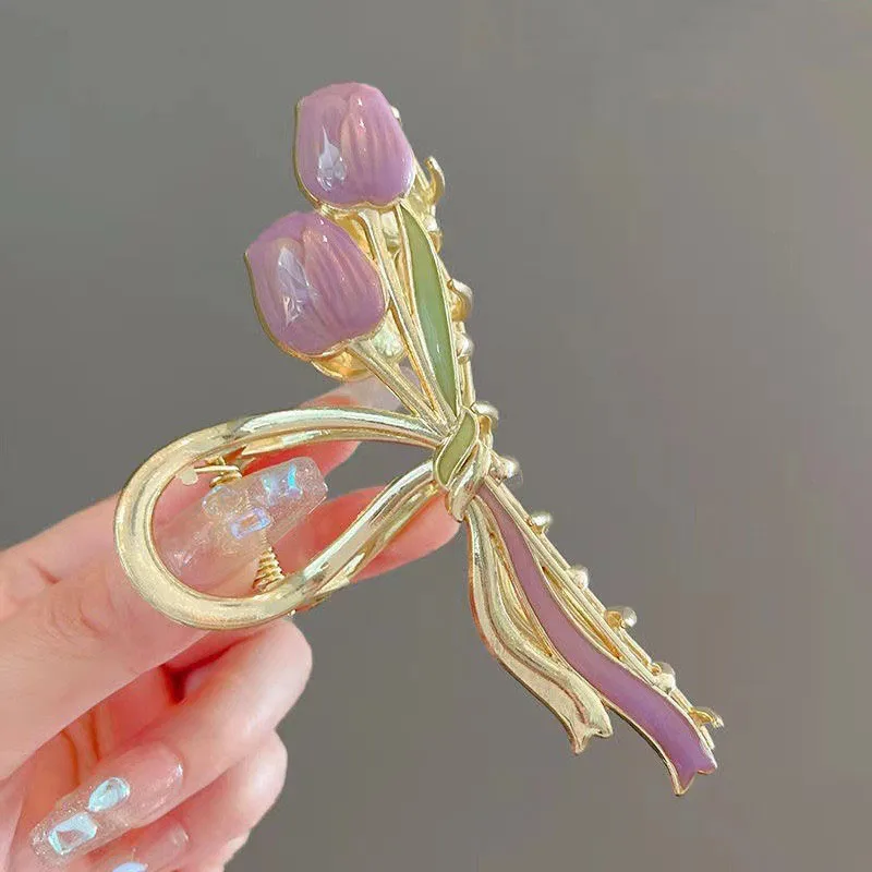 Beliebte handbemalte Ölblumen-Haarspange für den Frühling, süßes und mädchenhaftes Temperament, Haarspange auf der Rückseite des Kopfes. – Detail 12