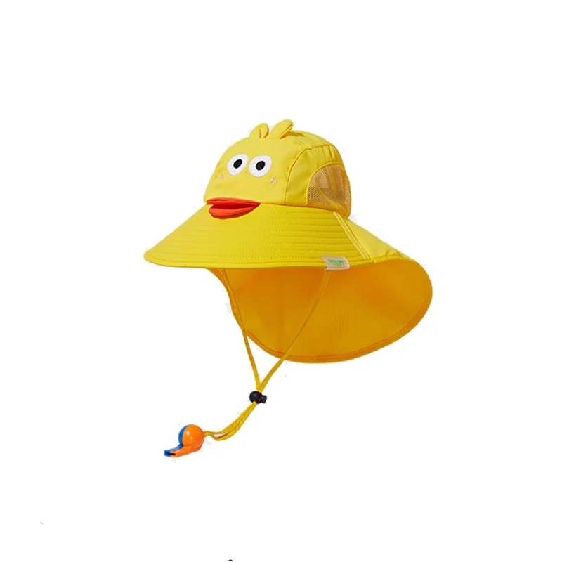 Children's Sun Hats With Whistle Anti-Ultraviolet Sunscreen Hats Beach Big Brim Fisherman Hat Cute Yellow Duckling Summer