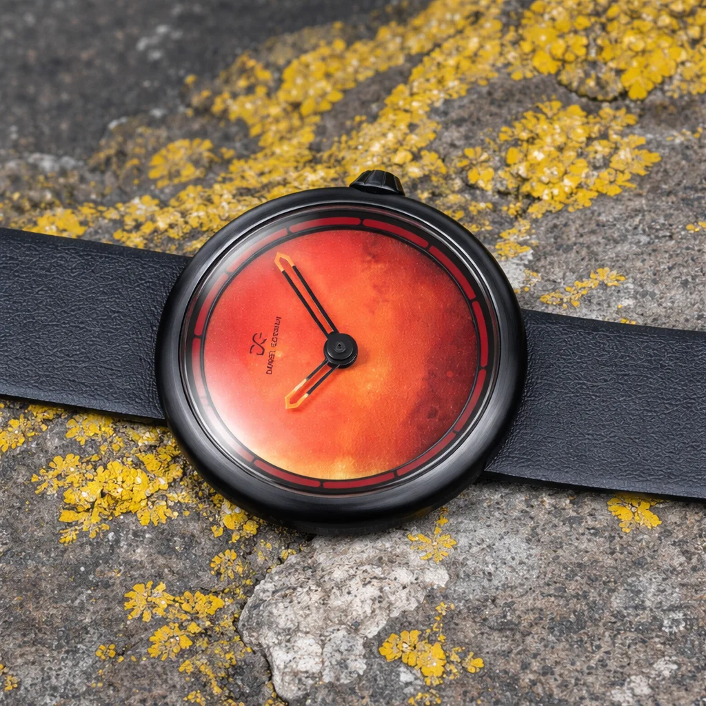 

Mars Dial Stainless Steel Case Watch - Double Dome Glass Leather Strap Unisex Gift for Everyone