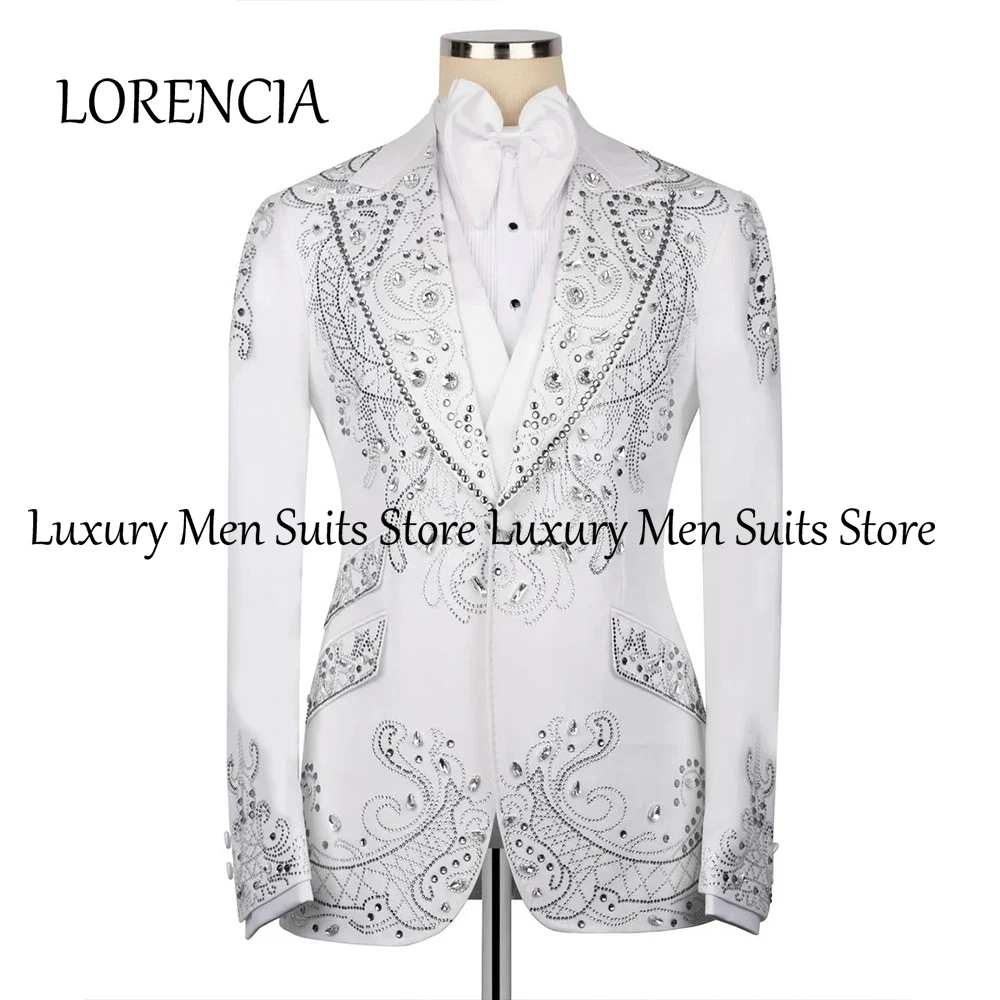 

Luxury Crystal Suits for Men 3 Pieces Diamond Evening Party Ouftits Prom Tuxedos Customized Blazer Pants Vest fatos de homem