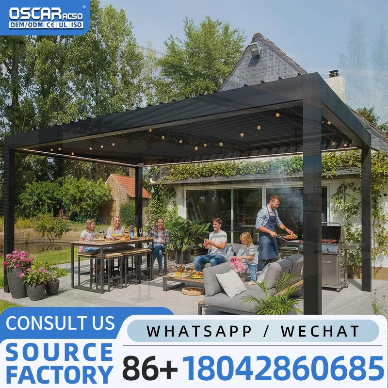 Patio Waterproof Hardtop Gazebo Outdoor Aluminum Louvered Roof System For Garden Backyard Poolside pergola