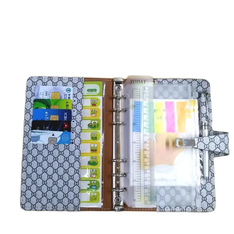 MQQ Padfolio Conference Fefillable Folder Clear Pen Bag Color Stickers Fashion Design 6 Rings Binder For Notebook 2023 Calendar