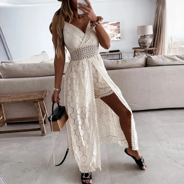 

2025 Spring/Summer Fashion New Women's Lace Strap Sexy Shorts Cloak Jumpsuit