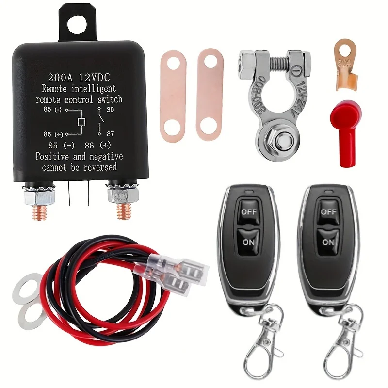 Battery Switch Relay 12V Remote Car Control Battery Disconnect Cut Off Isolator Anti-Theft with Dual Remote Control Switch Relay