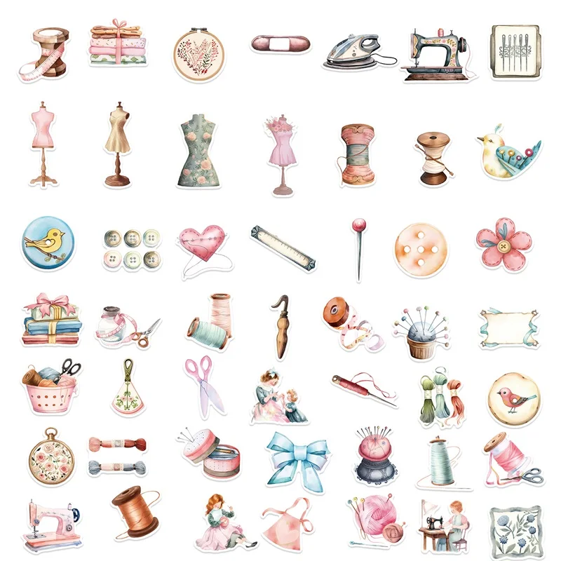 10/30/50PCS Kawaii Pink Sewing PVC Sticker Aesthetic Chidlren\'s Stationery Decoration Scrapbooking School Supplies for Kids