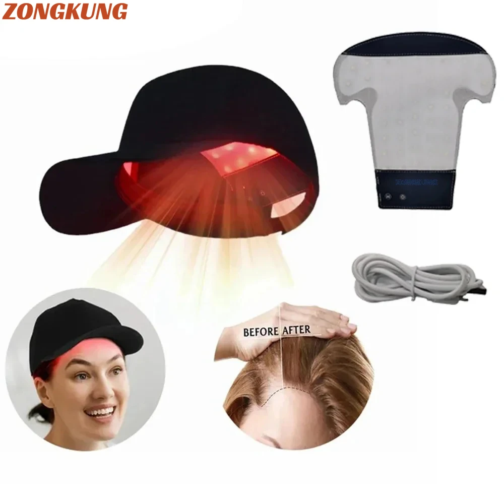 Hair Regrowth LED Red Light Therapy Cap Hat Red & Infrared Light Therapy Device for Hair Loss Treatment with Battery