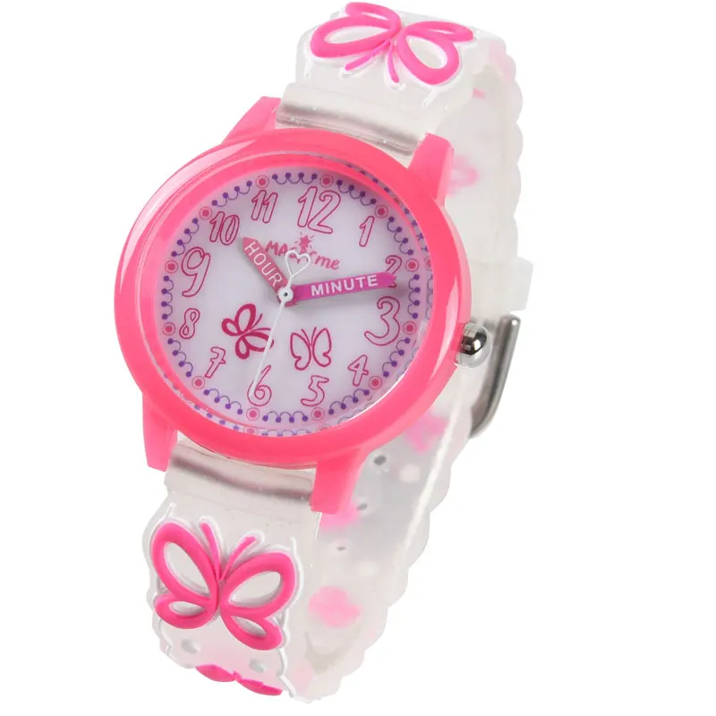 New Butterfly Watch Dreamy 3D Cartoon Purple Strap Waterproof Pointer Watch Cute Girl Quartz Watch Children