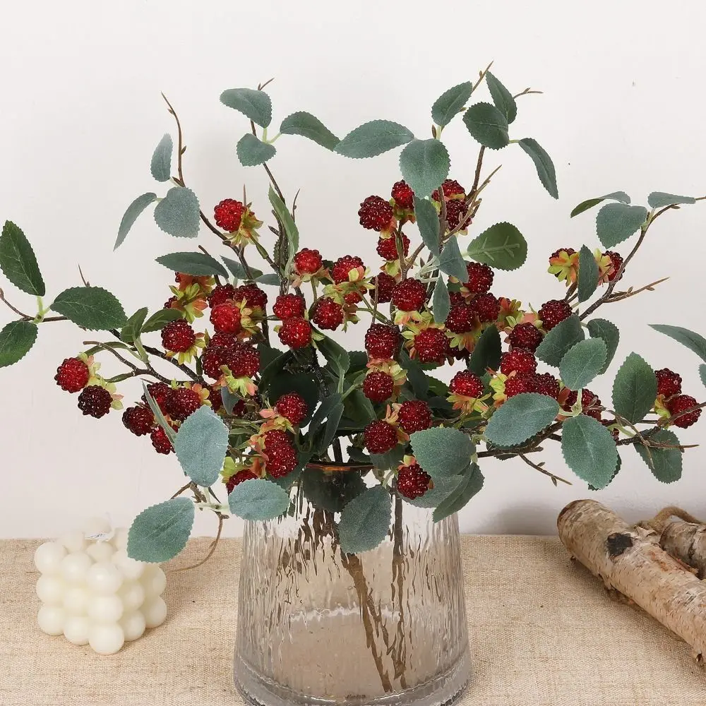 Rote Himbeer-Kunstbeeren DIY-Zubehör Simulierte Beerenzweige Blumenarrangement Grüne Blätter Künstliche Früchte – Detail 8