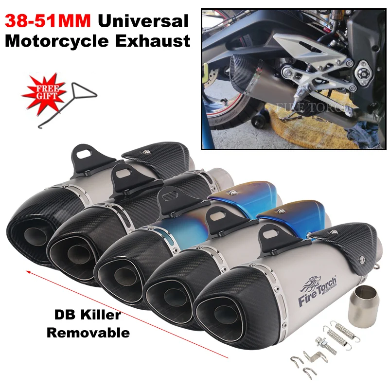 

38-51MM Universal Motorycle Exhaust Escape Moto Modify Muffler Pipe Carbon Fiber For BMW S1000RR Ninja400 R1 R3 R6 Z900 MT-09