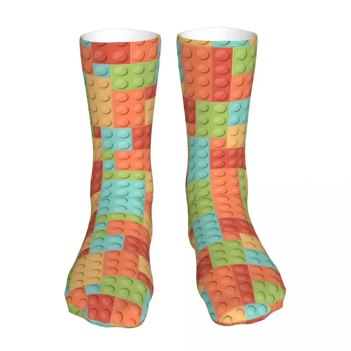 Colorful Toy Bricks Socks Men's Women's Casual Orange Red Yellow Theme  Novelty Spring Summer Autumn Winter  Gift