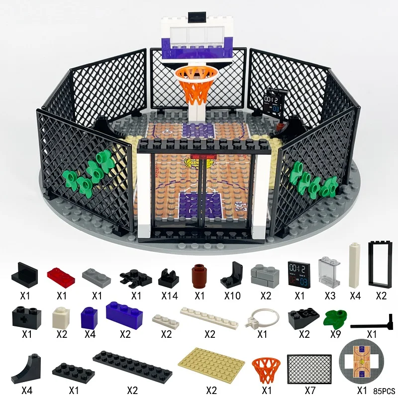 Stadtpark Basketball platz Grundplatten Basketball Stand Sport Moc Mini Action figuren Baustein Ziegel Bildung Junge Spielzeug