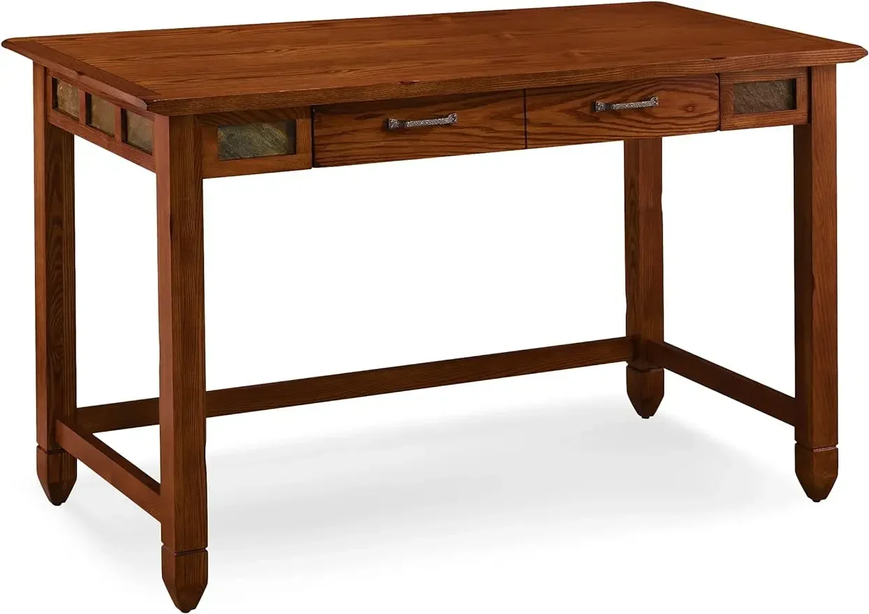 

89400 Oak and Slate Laptop Desk with Drop Front Keyboard Drawer, Distressed Rustic Autumn