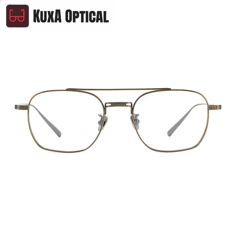 Okulary męskie KUXA 144 mm, powiększona oprawka tytanowa, duże szkła, szeroka oprawka, podwójny mostek, lekkie, do okularów korekcyjnych.