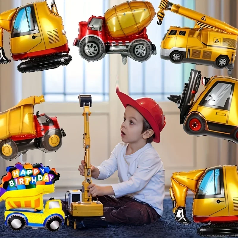 Construction Truck Balloons for Birthday Decoration Boy Gift Excavator Tractor Baby Shower Globos Balloon Party Supplies