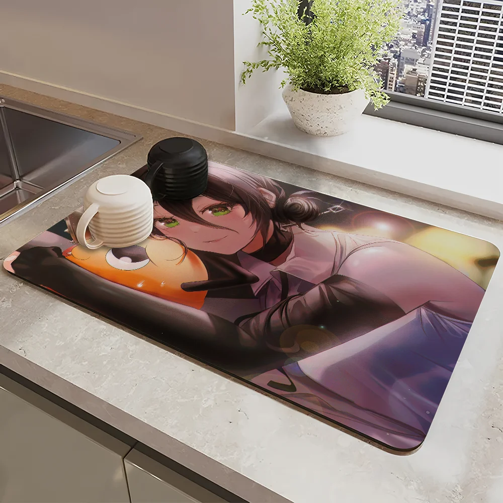 

Reze C-Chainsaw Man Draining Pad Drying Mat For Kitchen Bar Coffee Dishes Rubber Quick Drying Water Absorbent Anti-slip Mat