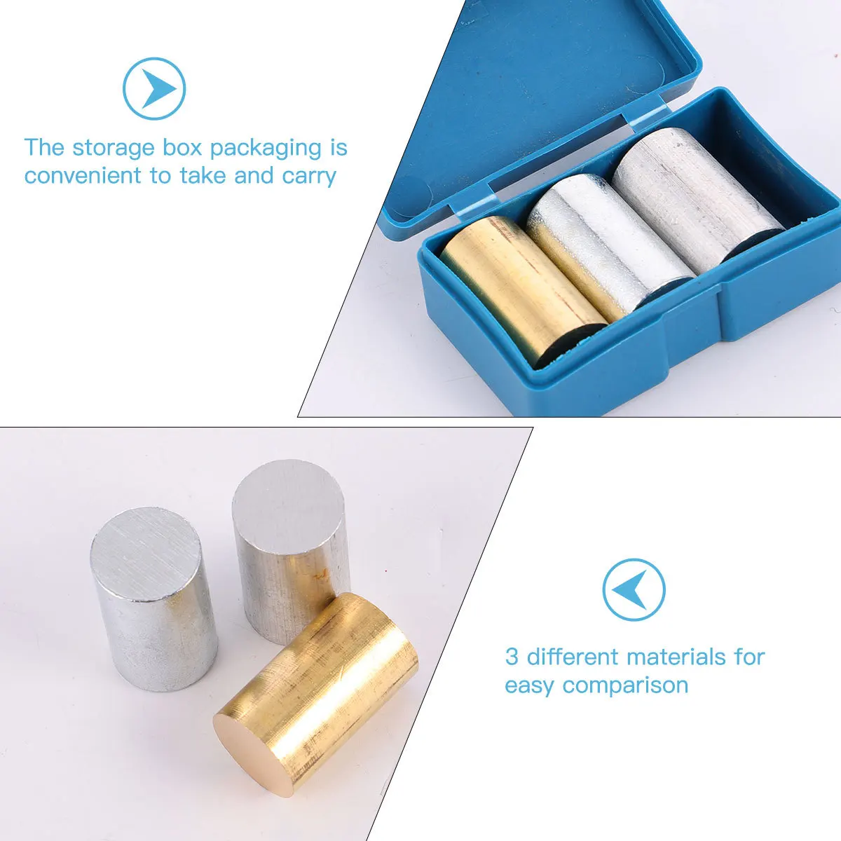 

3pcs Cylinder Set 1.8cm Copper Iron Aluminum Density Mass Supplies Gravity Experiments Physics Lab Tools Storage Case Included