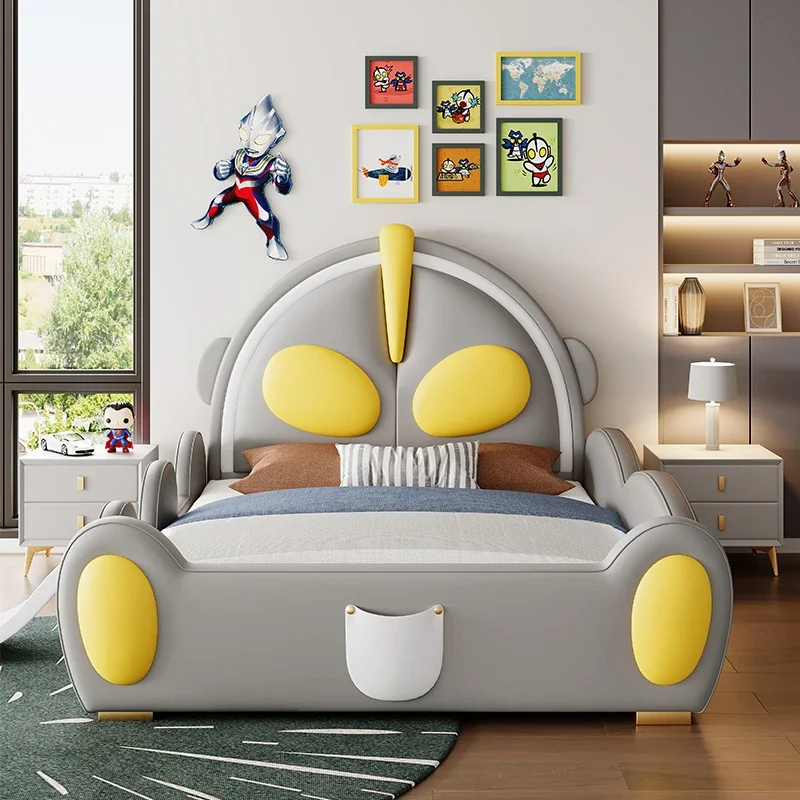 -Modern Simple Cartoon Baby Boy Soft Bag Single Kids Bed For Bedroom Furniture Children's Bed