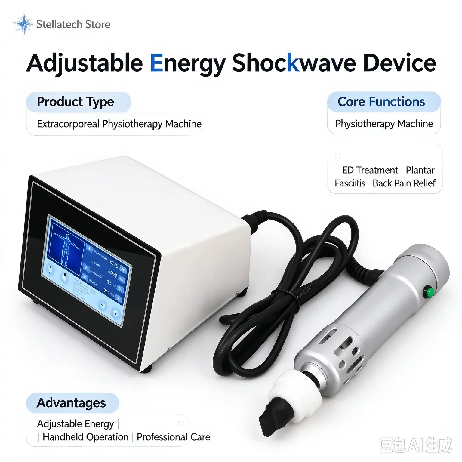 Adjustable Energy Shockwave Device - ED Treatment, Plantar Fasciitis, Back Pain Relief