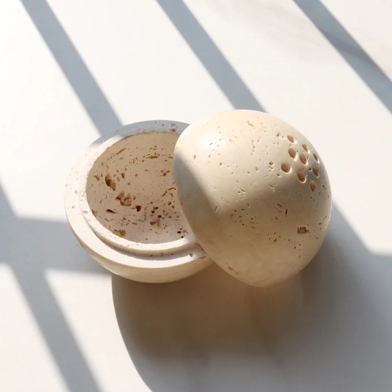 Natural Limestone Beige Marble Incense Burner, 9-hole Sphere, Arabic Wooden Plate Container, Dining Table Incense Rack