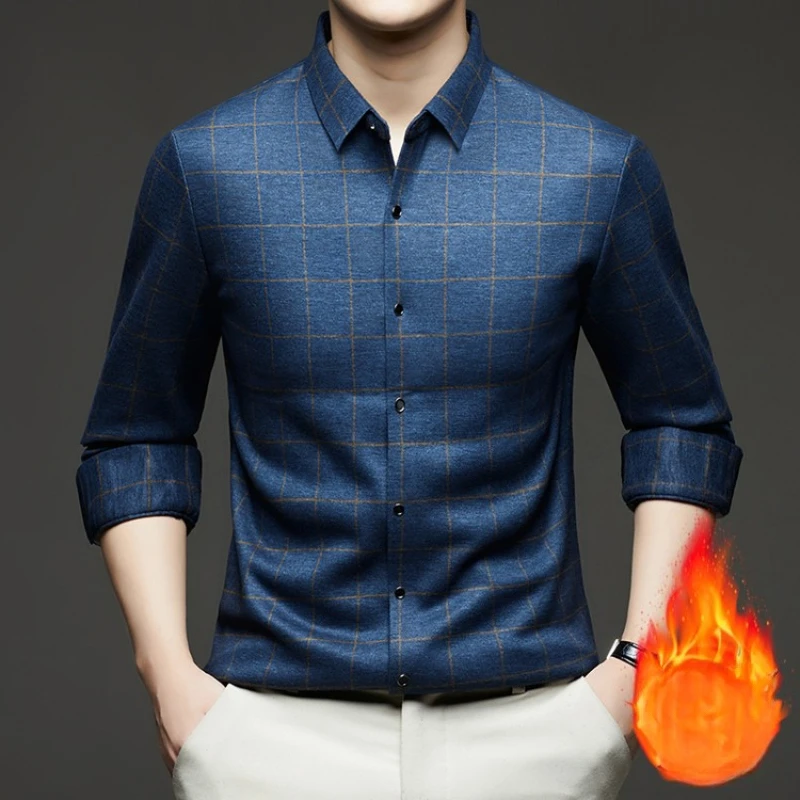 Men's Graphene Thermal Flannel Shirt - Gray (Red/Green/Blue)  Cashmere & Mulberry Silk Blend Self-Heating