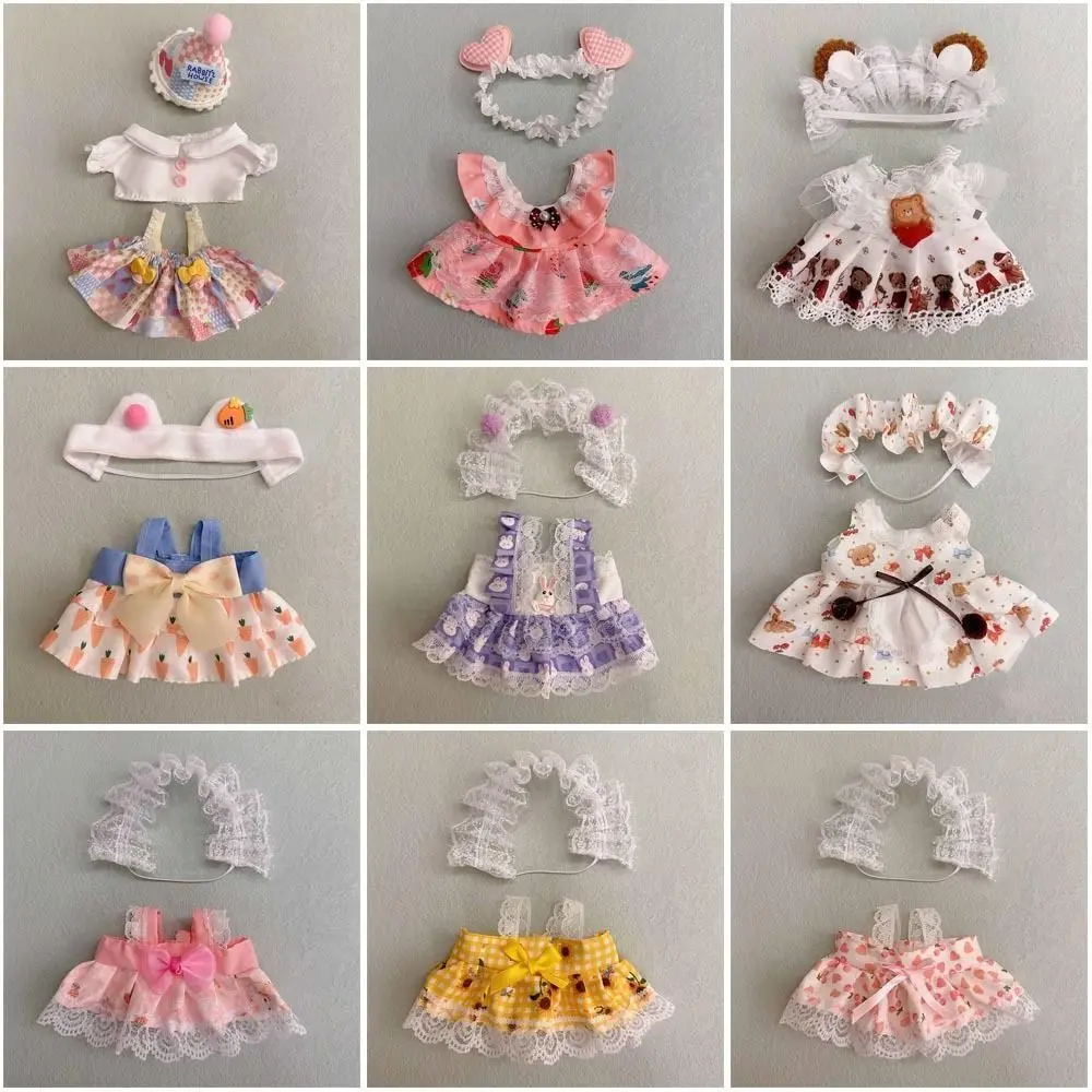 20CM Doll Clothes Multicolor Replacement Outfit Cap Dress Suit Photo Props Accessories Hairband Suspender Cotton Stuffed Doll