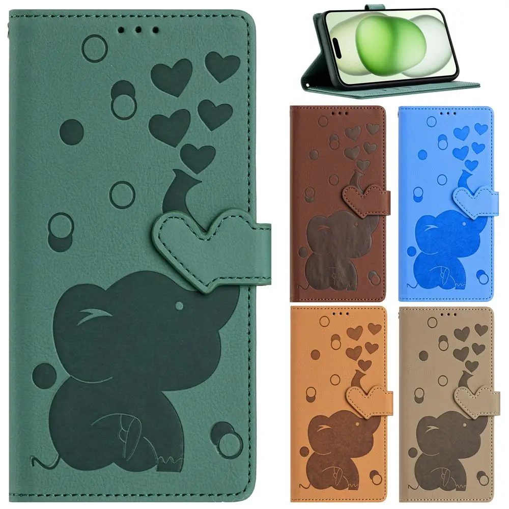 S24 S23 Leather Case for Funda Samsung Galaxy S24 Ultra S23 S20 FE S22 S21 Plus S24+ S23+ 5G Cases 3D Elephant Phone Flip Cover