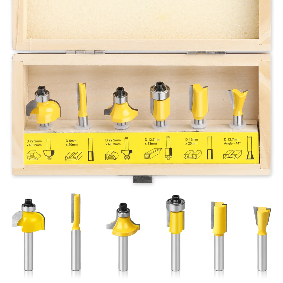 6PCS 1/4" 6mm Shank Router Bit Set Set Trimming Straight Milling Cutter for Wood Bits Carving Machine Woodworking Cutting Tools