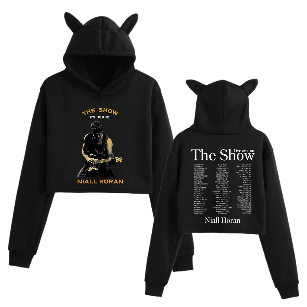 Niall Horan De Show Tour 2024 Kattenoren Crop Tops Met Lange Mouwen Meisjesmode Hoodie