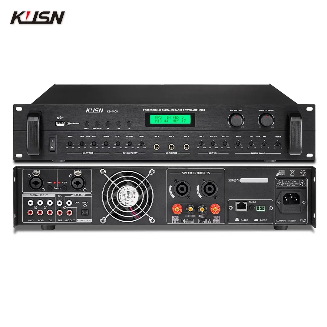 350W*2 Professional Digital Karaoke Power Amplifier 8 Ohm Sound DSP feedback Suppression Technology PA System with USB Bluetooth