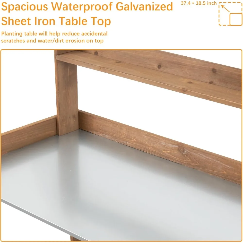 طاولة مقعد خشبية خارجية مع محطة عمل معدنية مجلفنة لزراعة الحديقة