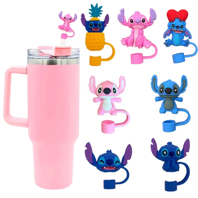 7PCS Disney Lilo Stitich Straw Cover 10mm Cups Cartoon Straw Protector Cover Compatible with Stanley 30&40oz Straw Topper Caps