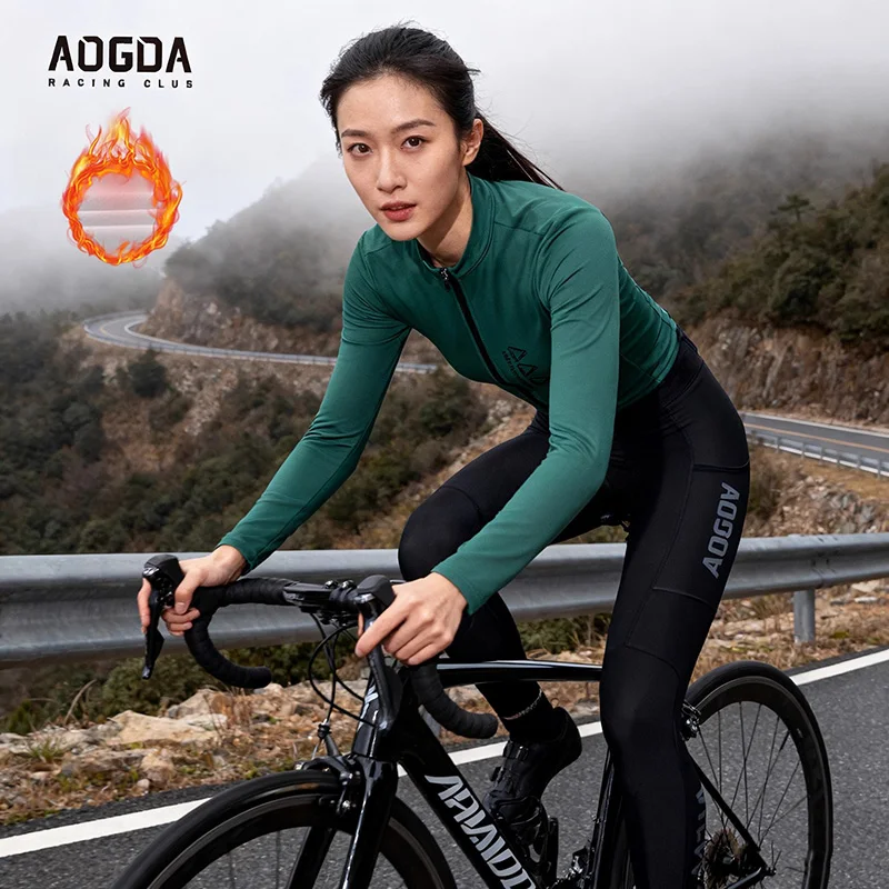 

Aogda 5-15℃ Cycling Clothing,Long Sleeve Warm Thermal Fleece Bike Jersey,Bicycle Clothing,Winter Thermal Cycling Jersey Women
