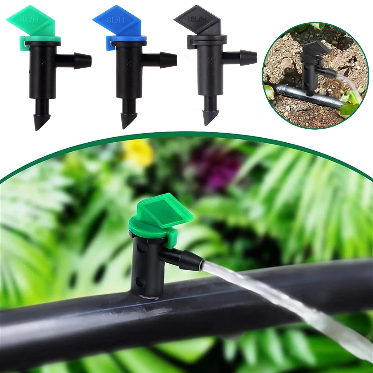 Garden Irrigation Drip Emitter 4L 8L 16L Flag-shaped Adjustable Dripper 1/4