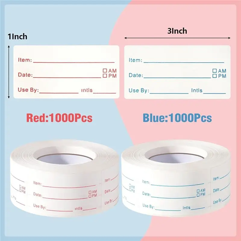 M12K-4 Rolls 2000Pieces Removable Freezer Labels, 1 X 2Inch Food Date Stickers Food Date Labels Refrigerator Food Labels