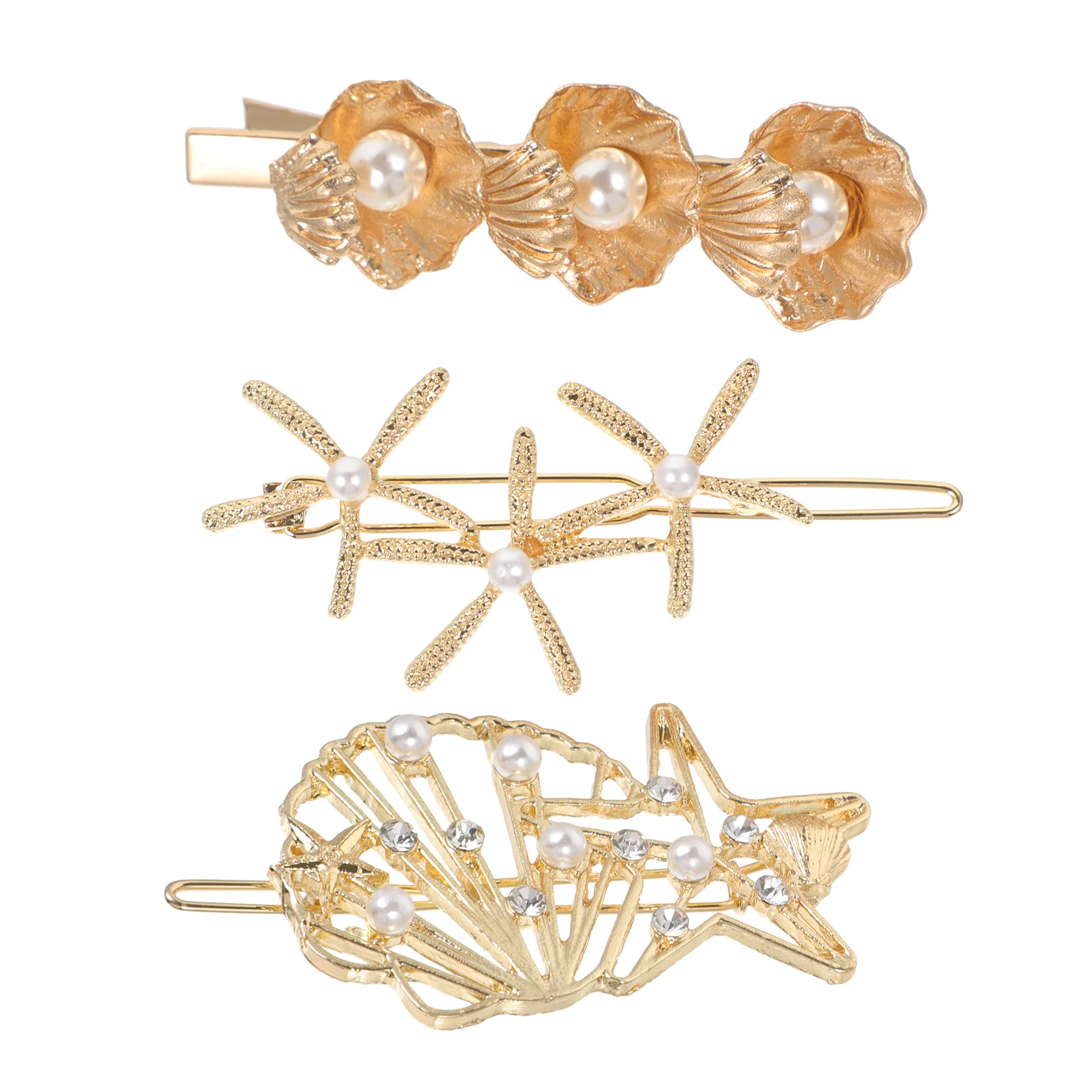 

3Pcs Pearl Shell Hair Clips Metal Alloy Hairpin Barrettes for Women Girls Elegant Hollow Hair Clip Birthday Wedding Party
