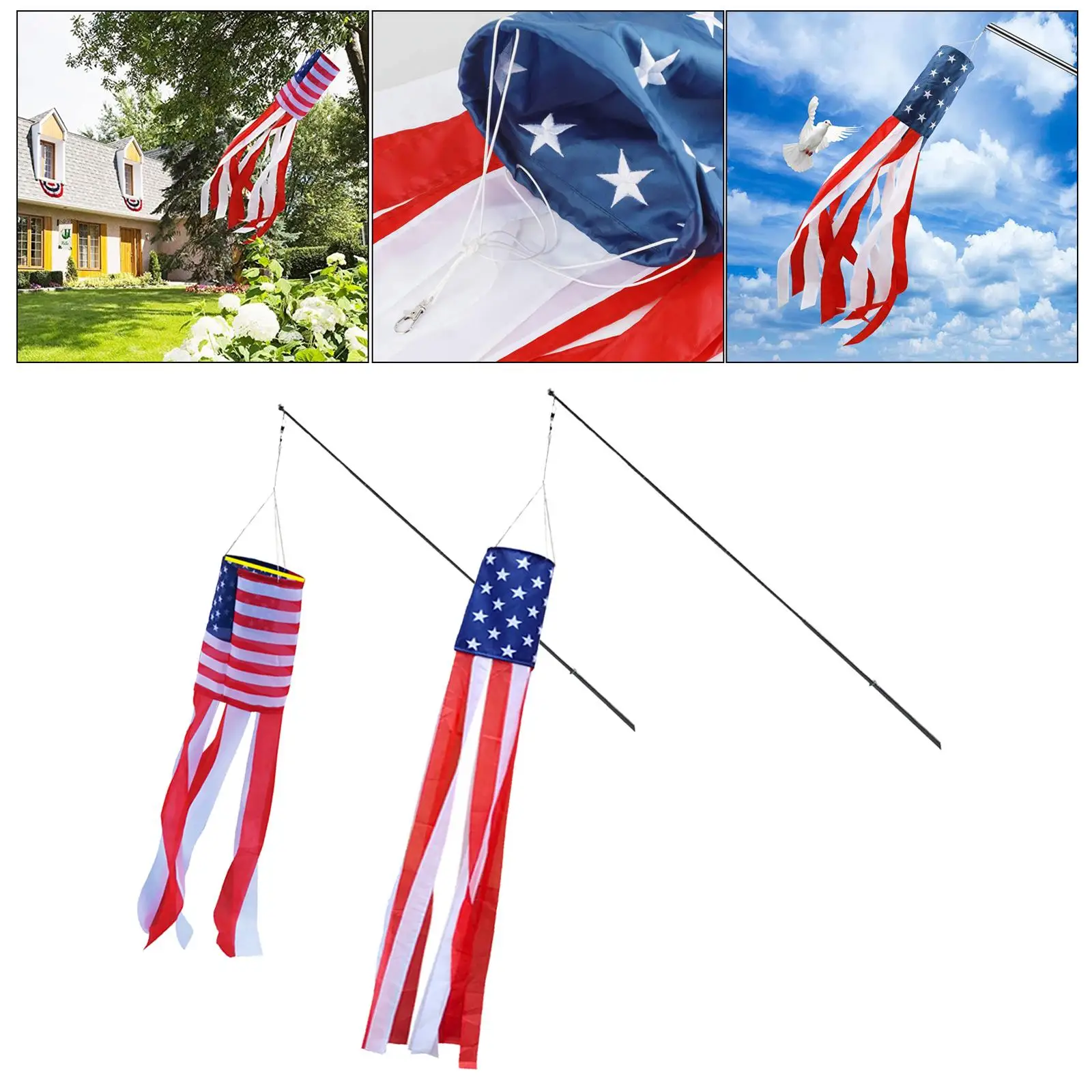 USA American Flag Windsock Stars Stripes Garden Outdoor Assembly Hanging