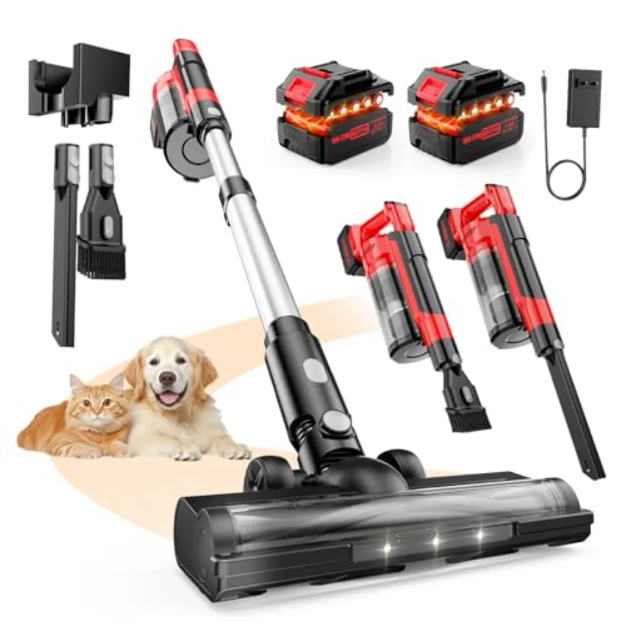 

Home use cordless vacuum cleaner, ABS plastic, black, 60KPa suction power with anti-tangle brush for pet hair on carpet and har