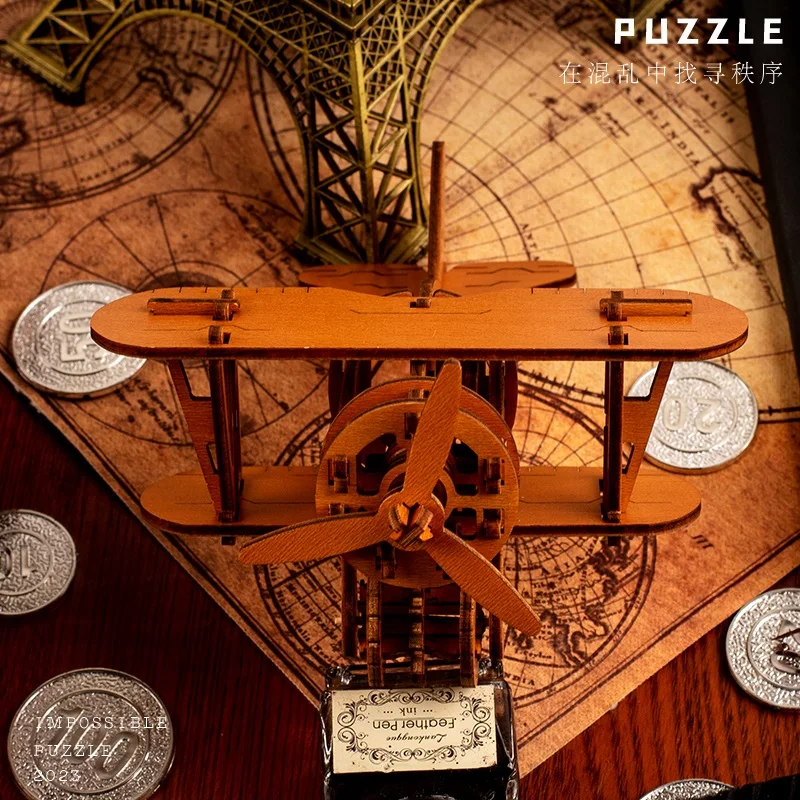 Wooden airplane 10 level difficulty puzzle bag puzzle puzzle toy organ box brain-burning puzzle adult