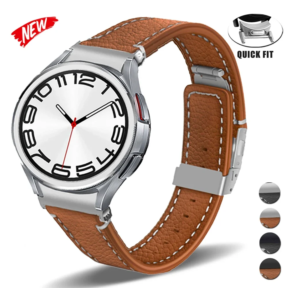 Luxury Leather Band for Samsung Galaxy Watch Quick Fit 6/4 Classic 47 43mm 42 46mm For 6/5/4 40mm 44mm 5 Pro 45mm No Gaps Strap