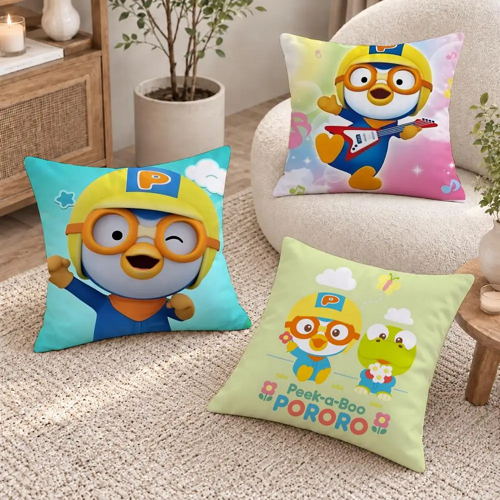 Cute Character Pororo Cushion Cover Short Plush Pillow Cover, Washable Wrinkle-Resistant for Sofa Bedroom Decor Gift